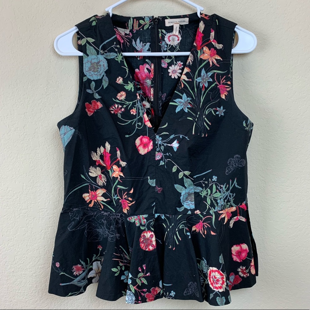 Rebecca Taylor Floral Peplum Tank Top Blouse 4